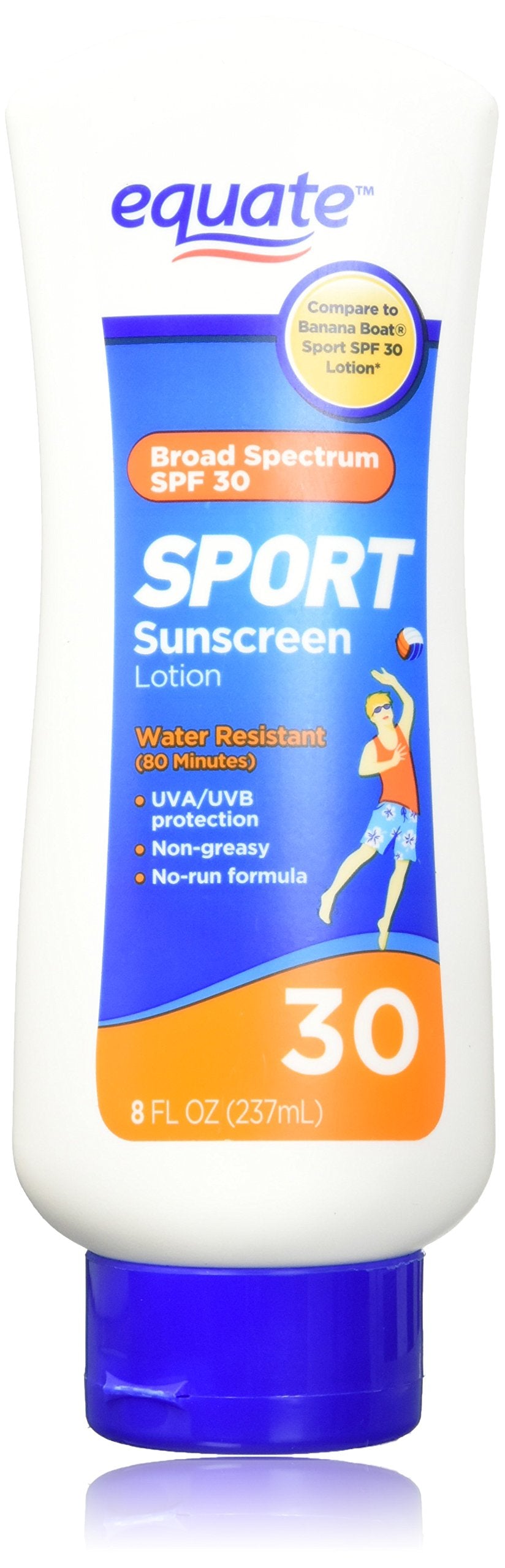 Equate Sport Sunscreen Lotion Spf 30, 8Oz - Compare To Banana Boat Sport, Water Resistant