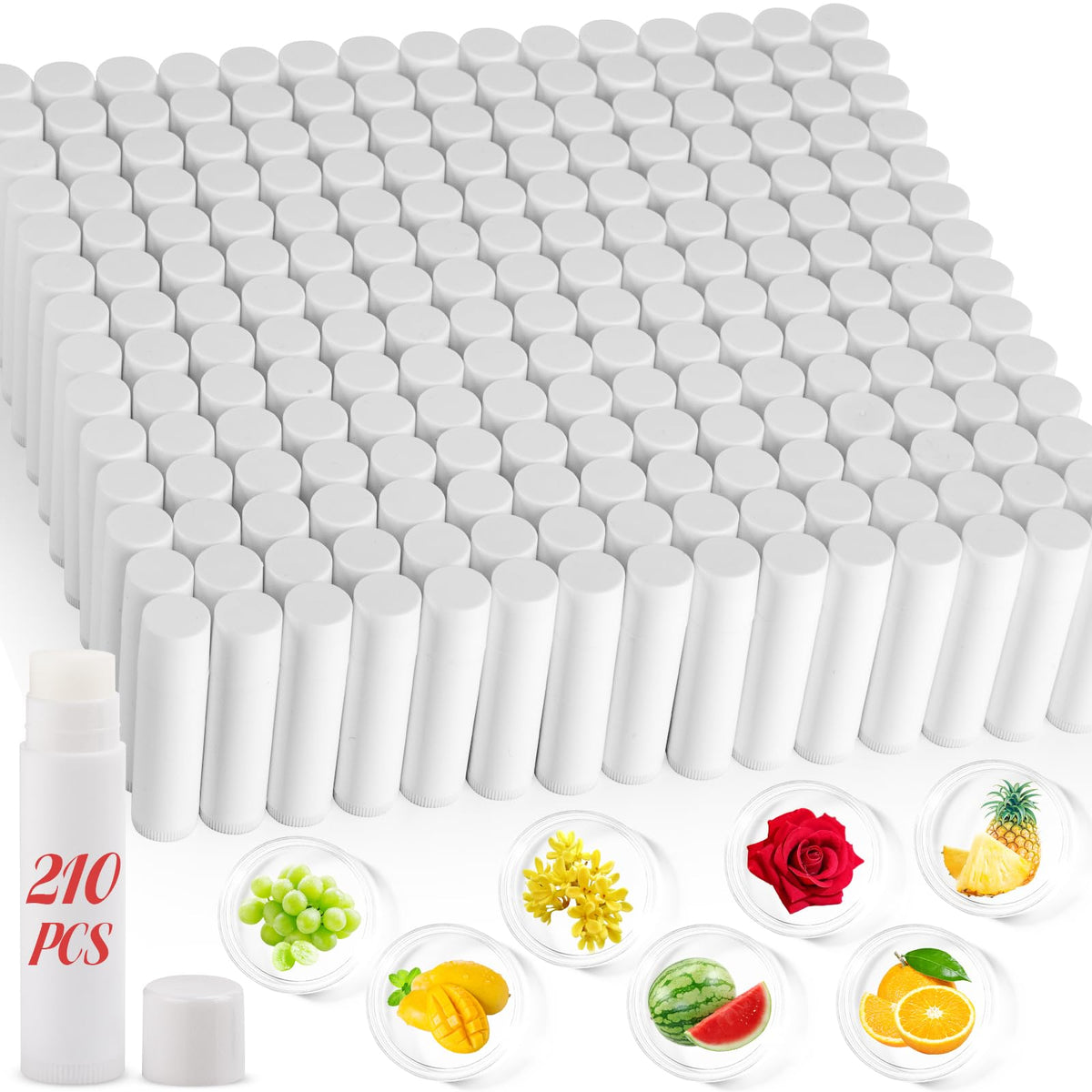 Visrie Lip Balm 210 Pack - Bulk Unlabeled Tubes, 7 Flavors For Parties & Gifts