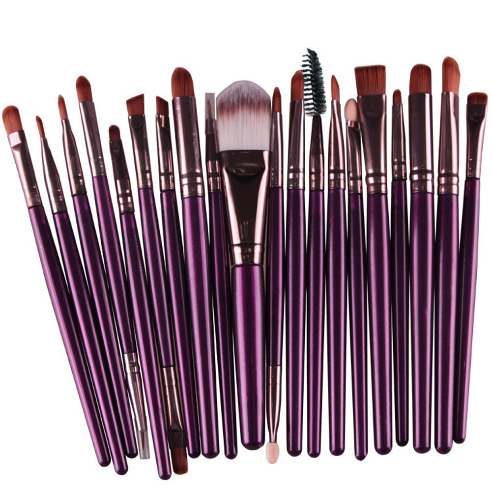 Kolight 20Pcs Makeup Brushes Set - Powder, Foundation, Eyeliner, Eyeshadow, Lip Brush - Purple+Coffee