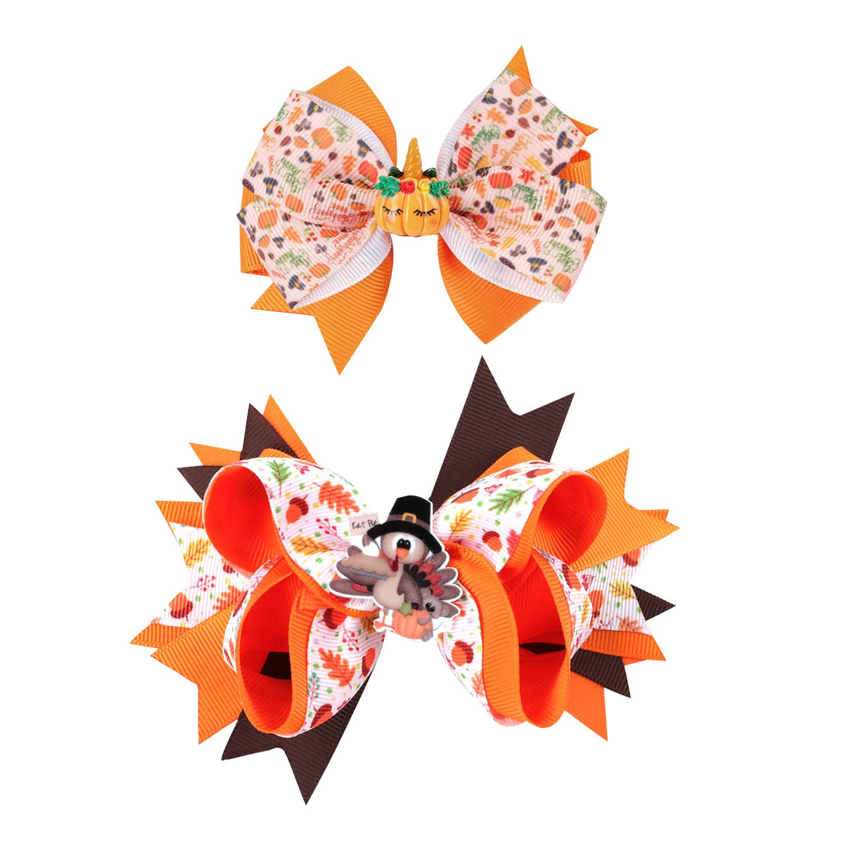 Melyde Thanksgiving Hair Bow Clips - Pumpkin Turkey Pattern Hairpins For Kids & Women