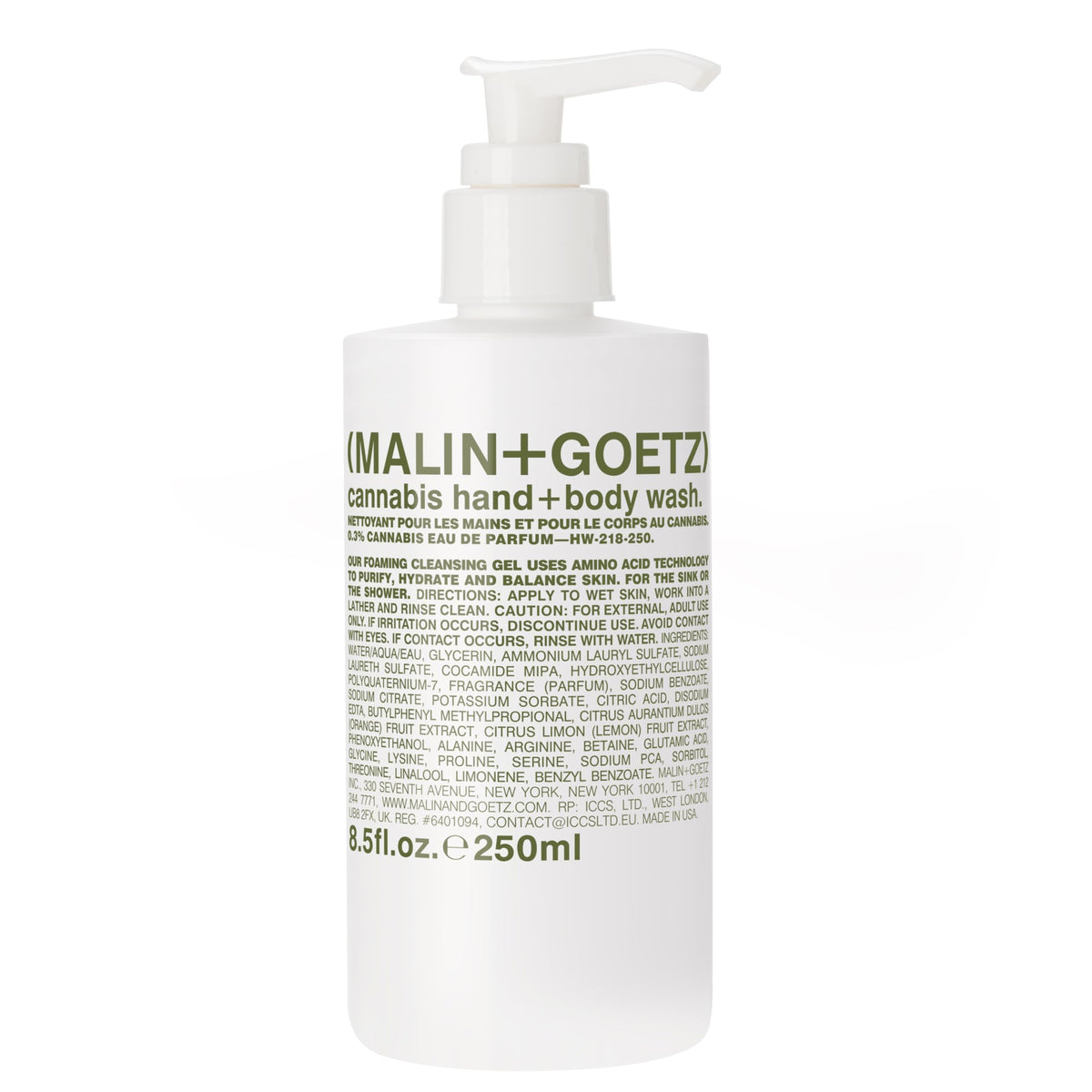 Malin+Goetz Cannabis Hand And Body Wash, 8.45 Fl Oz, White, Moisturizing Cleanser