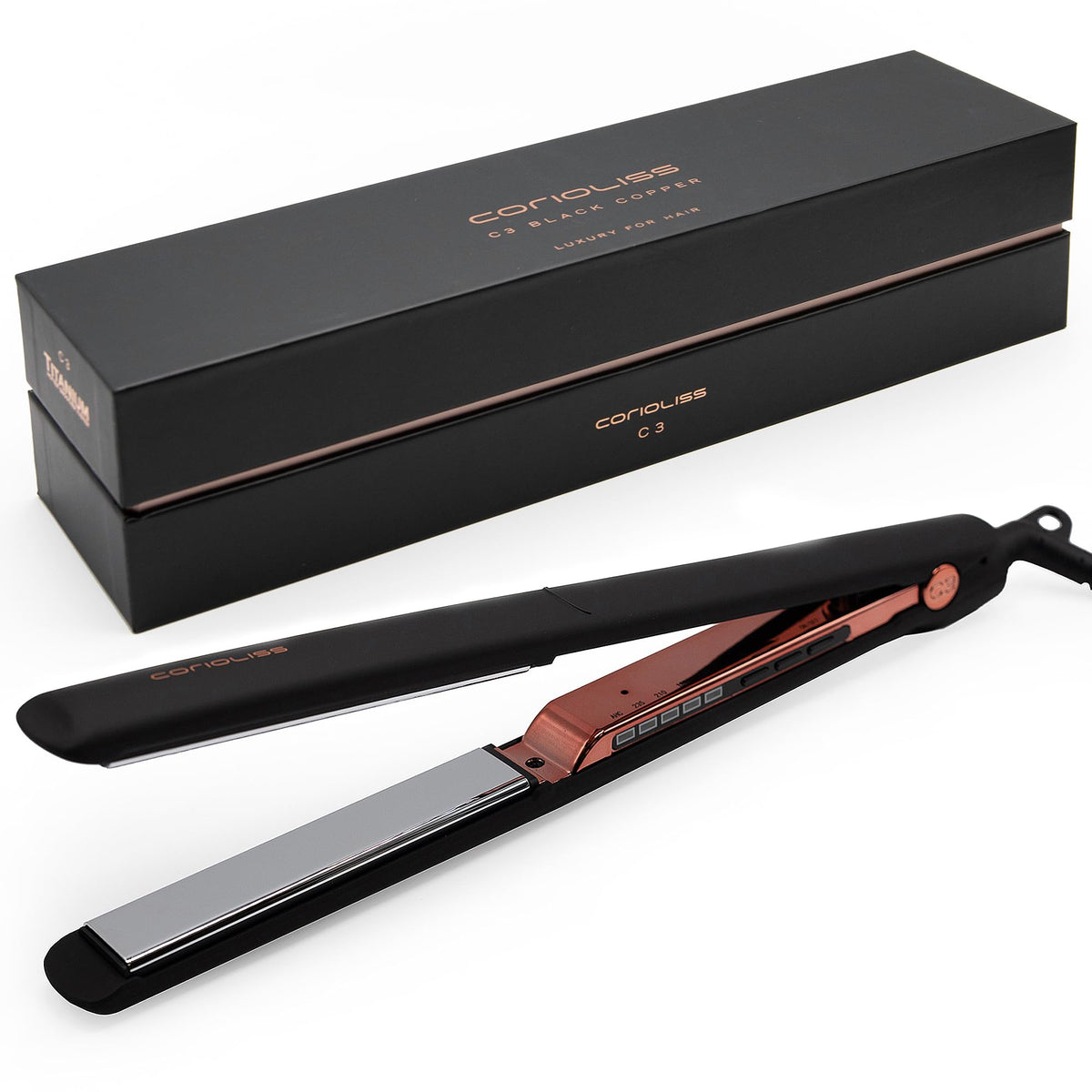 Corioliss C3 Titanium Hair Straightener Flat Iron - Black Copper Soft Touch, Temp Control for Women