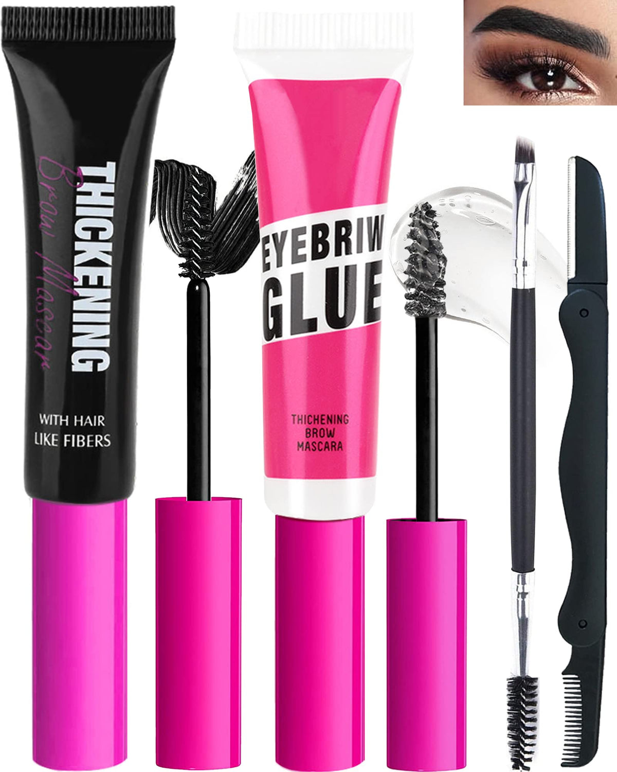 LYSdefeu Waterproof Tinted Brow Gel Kit - Black Eyebrow Mascara & Brow Glue, Long Lasting