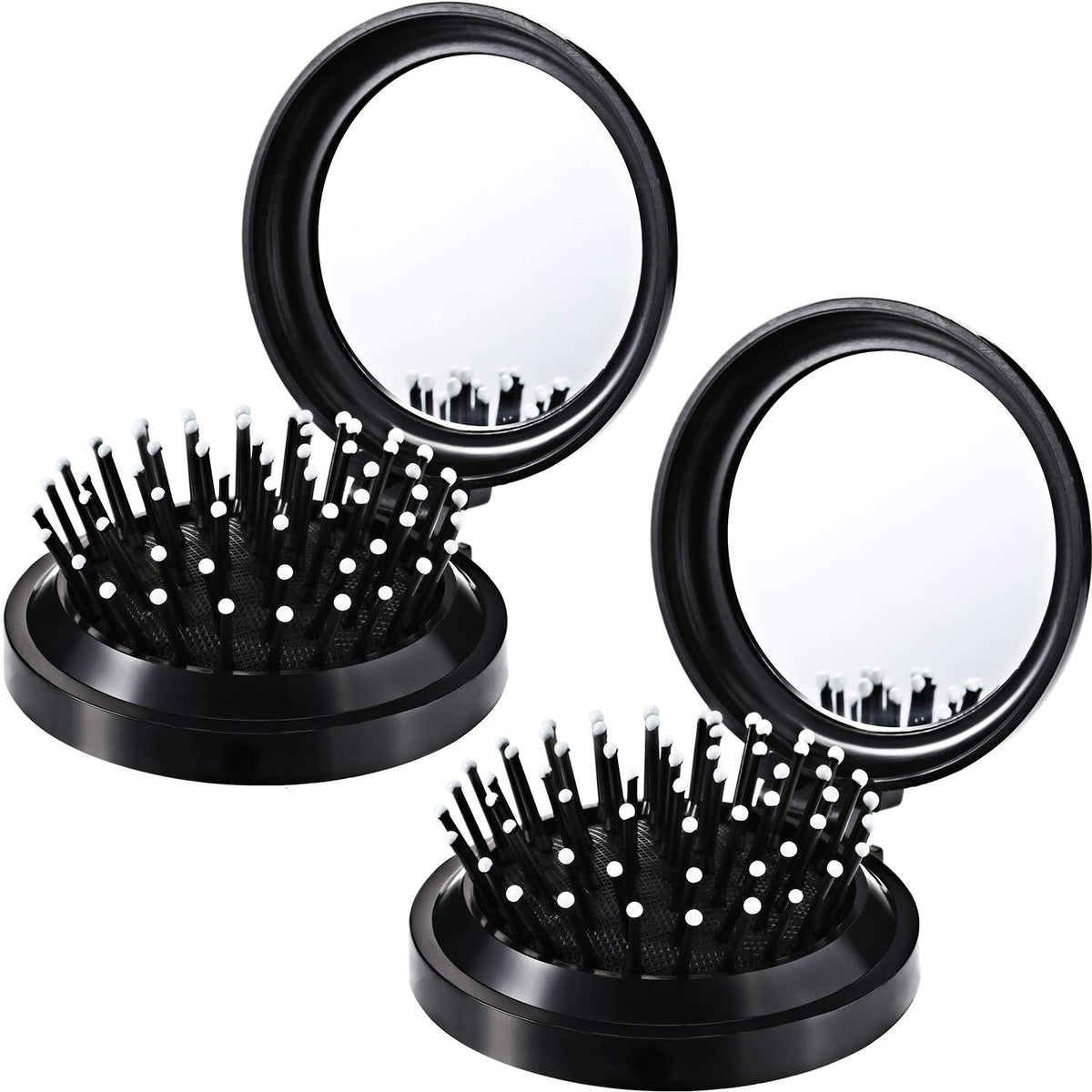 Boao 2 Pack Black Foldable Travel Mirror Hair Brushes - Compact Portable Hair Comb for Men & Women