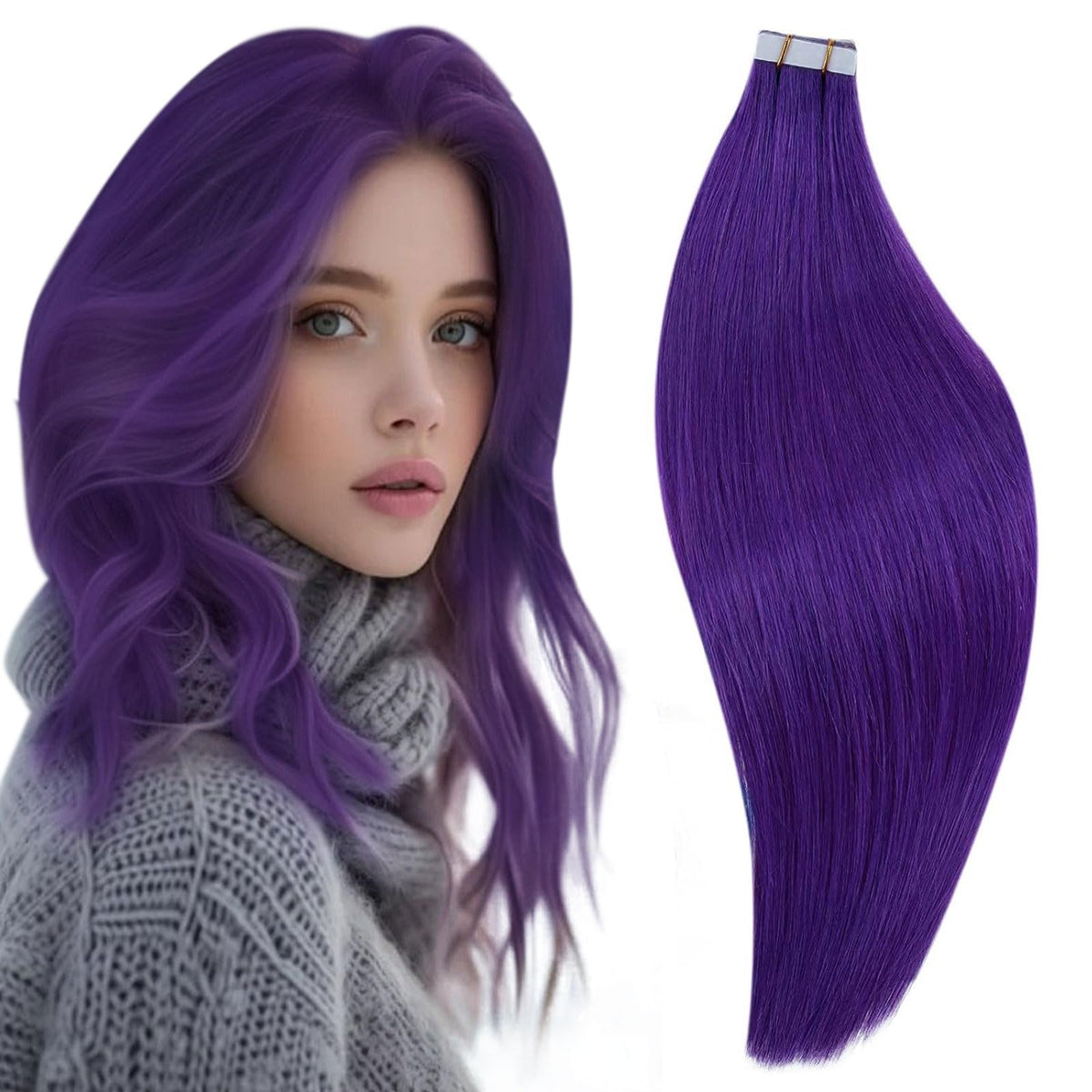 Runature 12&quot; Purple Tape In Hair Extensions - 20Pcs Real Human Hair, Seamless & Lightweight