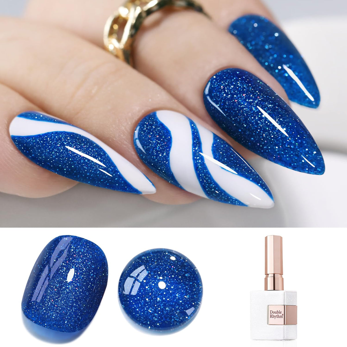 Double Rhythm Deep Blue 15Ml Glitter Gel Polish - Shimmer Reflective Holographic Nail Art