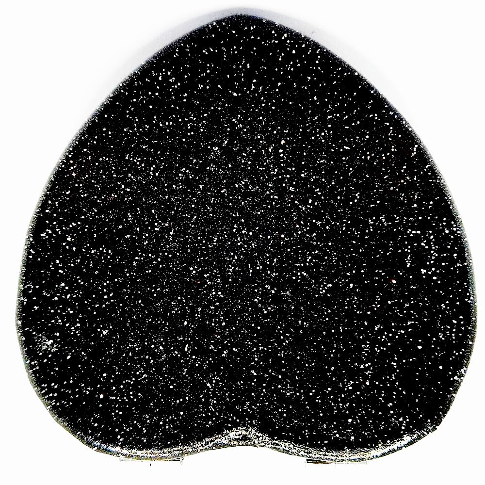 Mpowtech Heart Shaped Compact Mirror - Black Leather, Portable 2X Magnification, Glitter Design