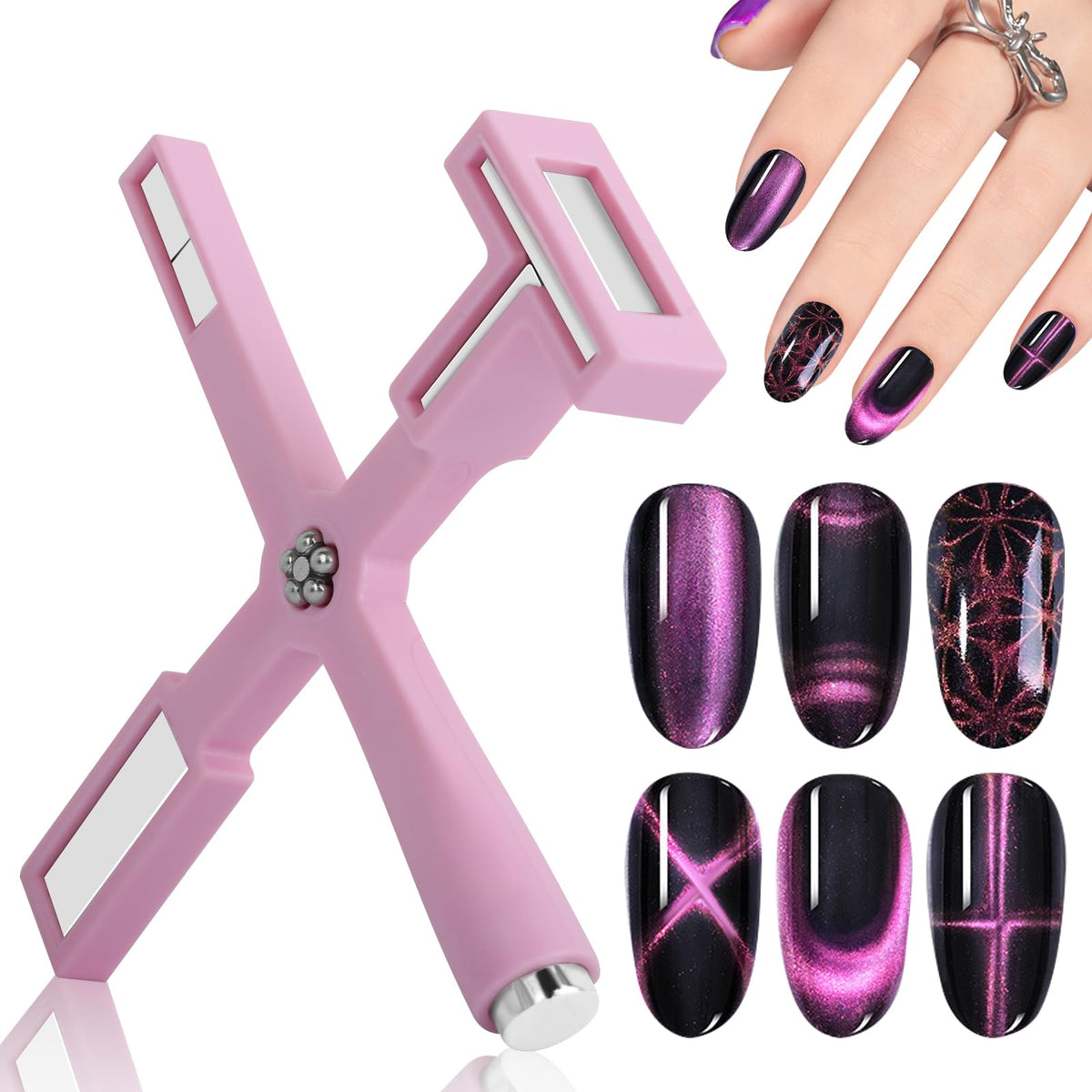 Vnjaoi 5-In-1 Nail Magnet Set With Silicone Case - Magnetic Nail Art Tools For Cat Eye Design