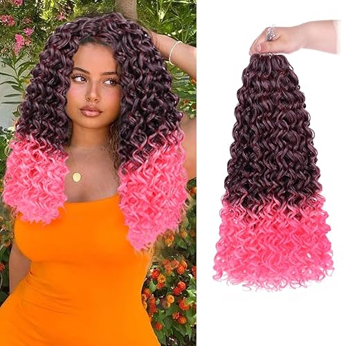 Zrq 18&quot; Pink Beach Curl Crochet Hair - 8 Packs Synthetic Deep Twist Water Wave Braids