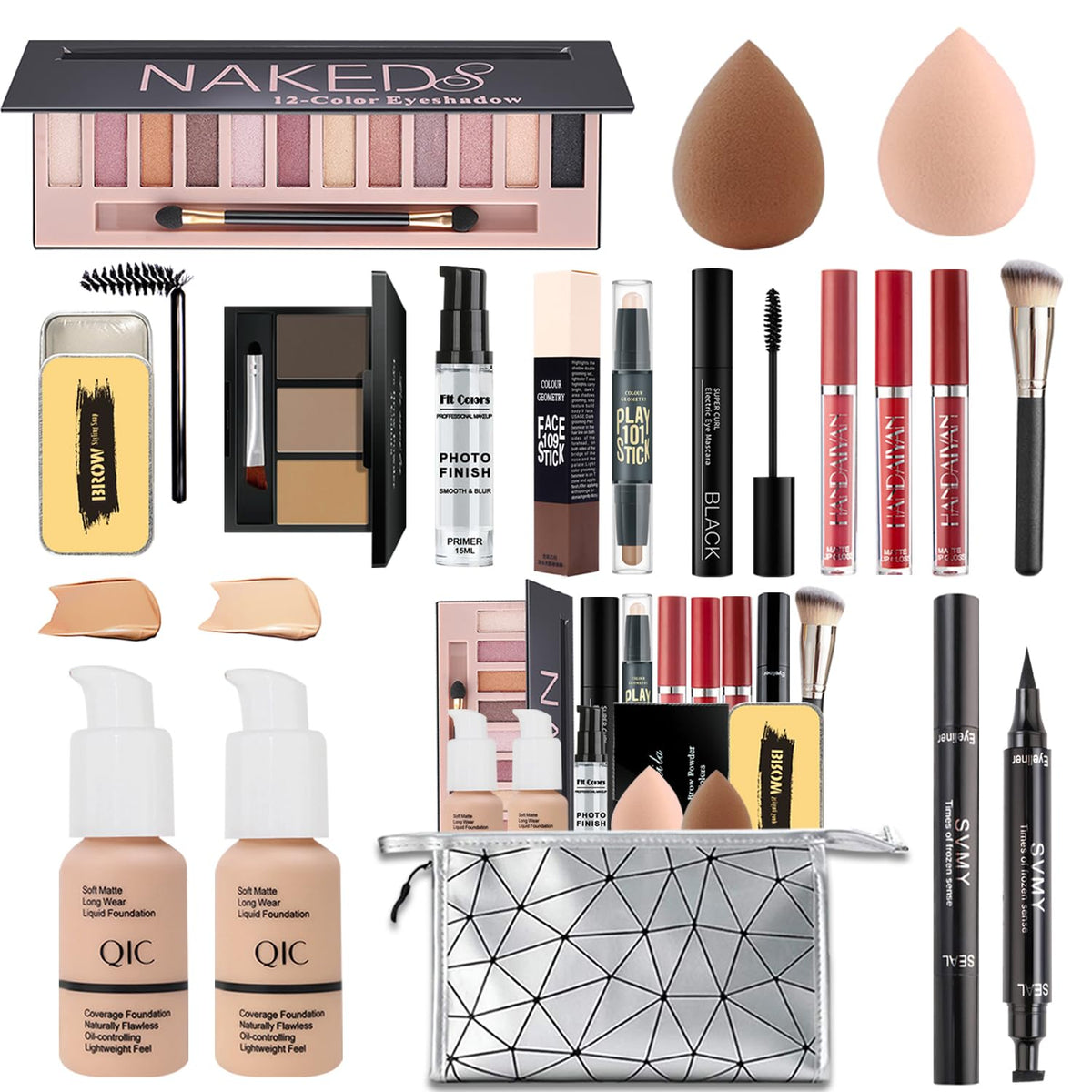 Nuibo All-In-One Makeup Kit - Eyeshadow Palette, Foundation, Lipstick, Brushes & More