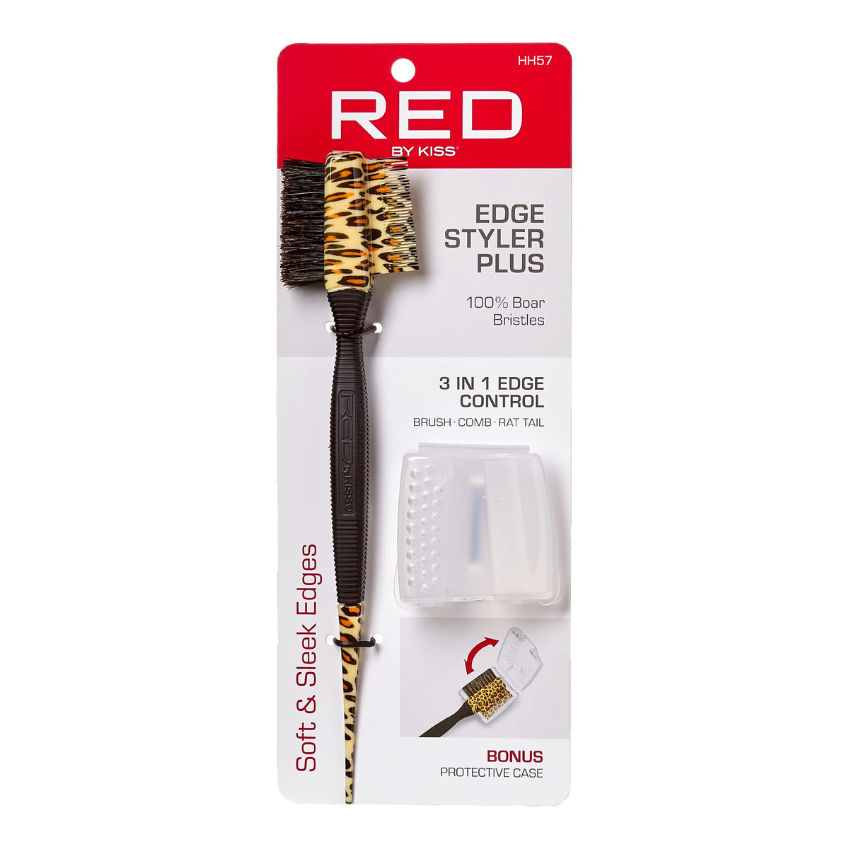 Red By Kiss 3-In-1 Edge Brush & Rat-Tail Comb With Case - Professional Hair Tool In Red