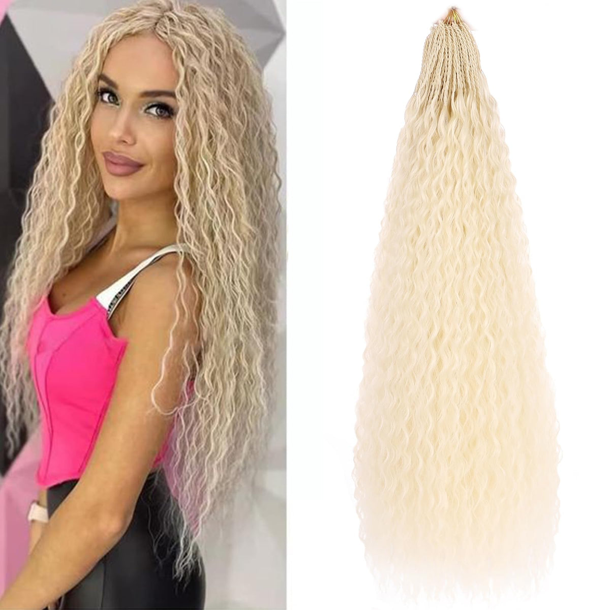 Zrq 24&quot; Pre Looped Curly Crochet Hair - Water Wave Afro Kinky Blonde Extensions