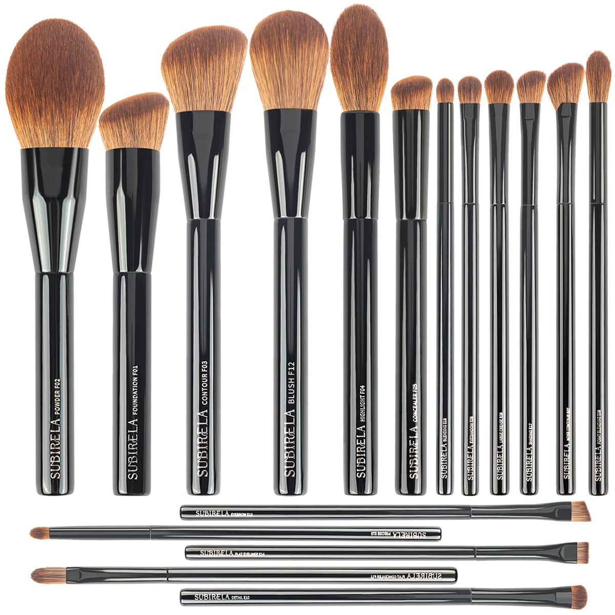 Subirela 17Pcs Makeup Brush Set - Professional Labeled Brushes For Face & Eyes, Black