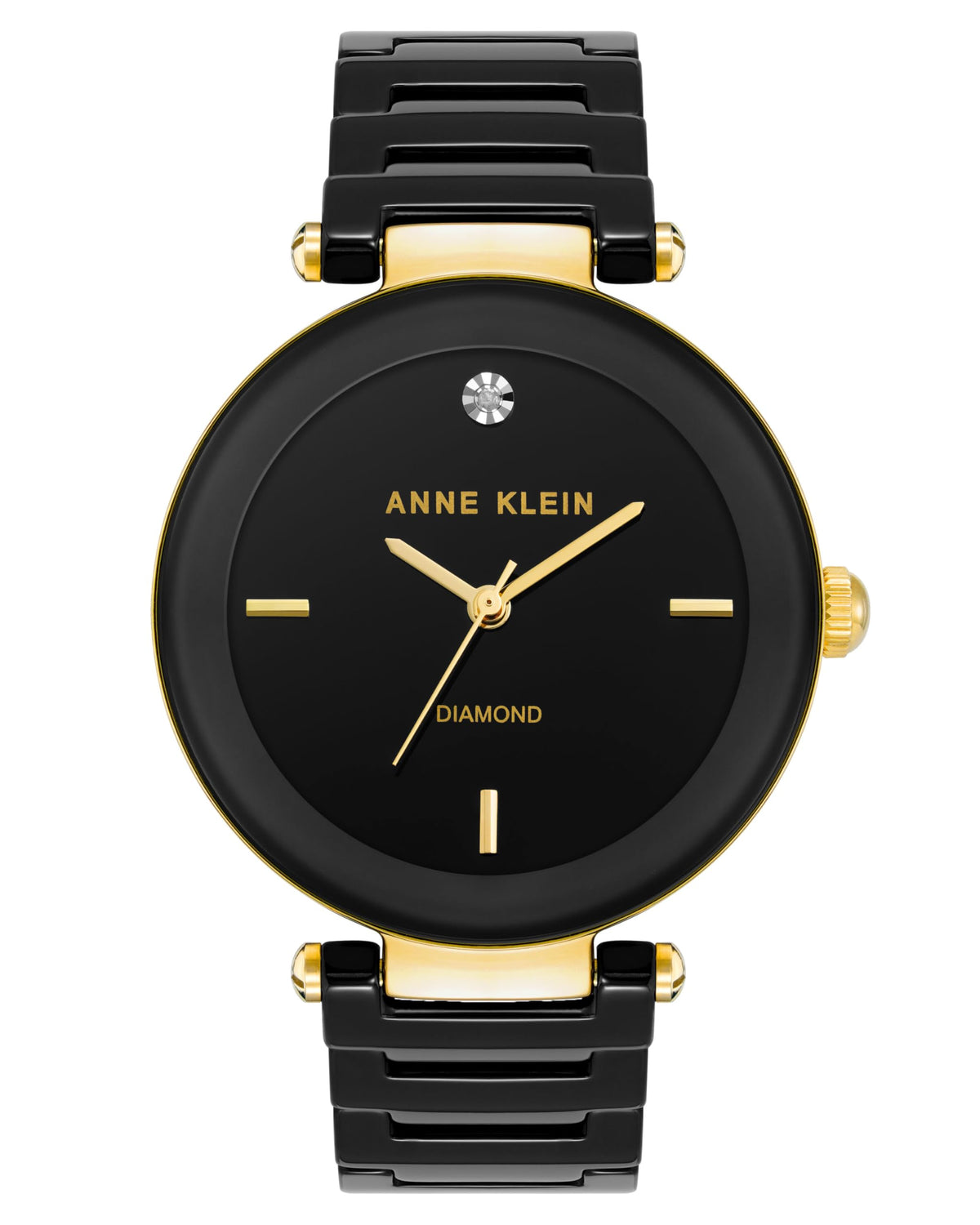 Anne Klein Women'S Black Ceramic Bracelet Watch With Diamond Accent, Ak/1018Bkbk