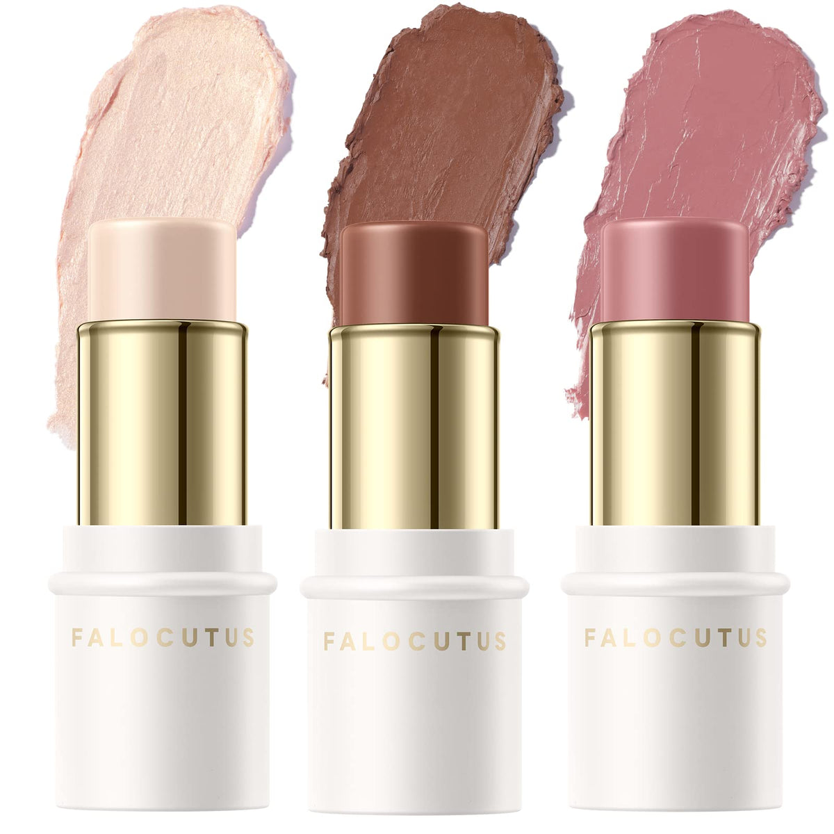 Falocutus 3 Pcs Neutral Contour Stick Set - Cream Blush & Highlighter, Long Lasting Makeup Kit