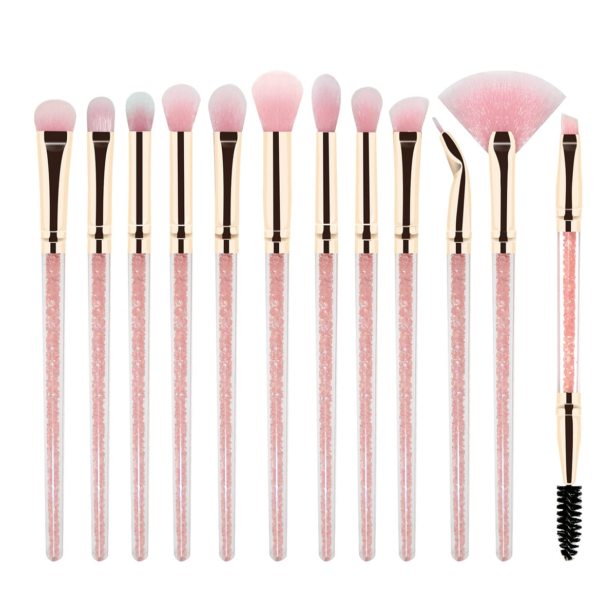 refreshyourlife 12 Pcs Eye Makeup Brush Set - Diamond Pink Synthetic Eyeshadow, Eyebrow, Blending Brushes