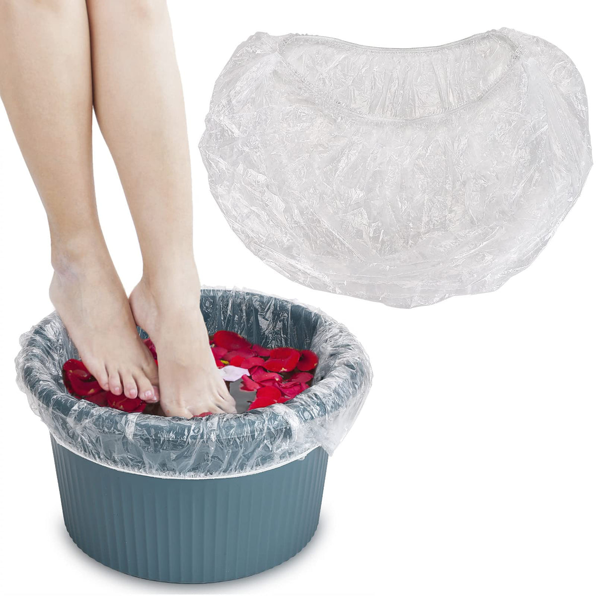 Noverlife 100Pcs Disposable Pedicure Spa Liners - Clear Plastic Foot Bath Basin Bags