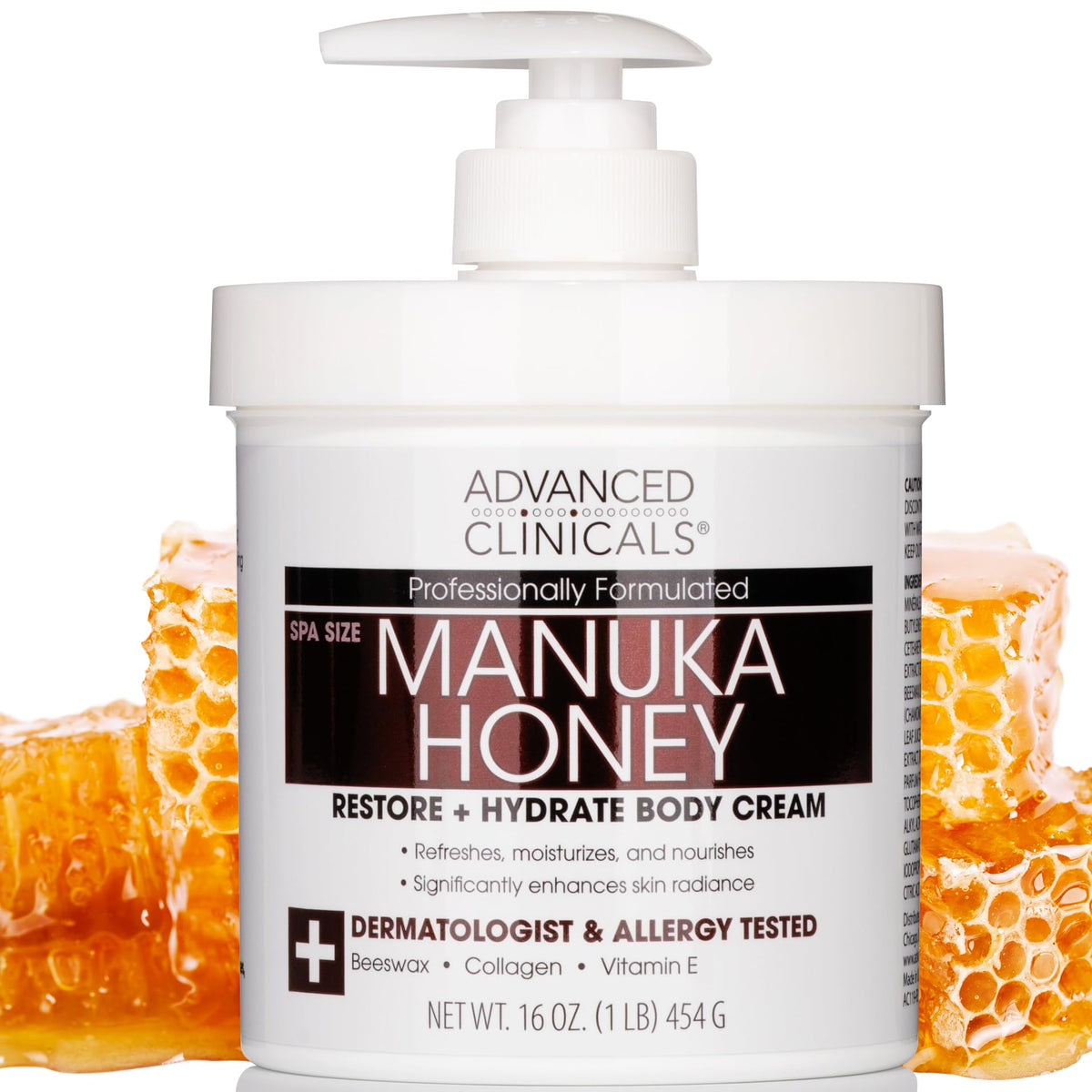 Advanced Clinicals Manuka Honey Moisturizer & Body Butter For Dry Skin, 16Oz