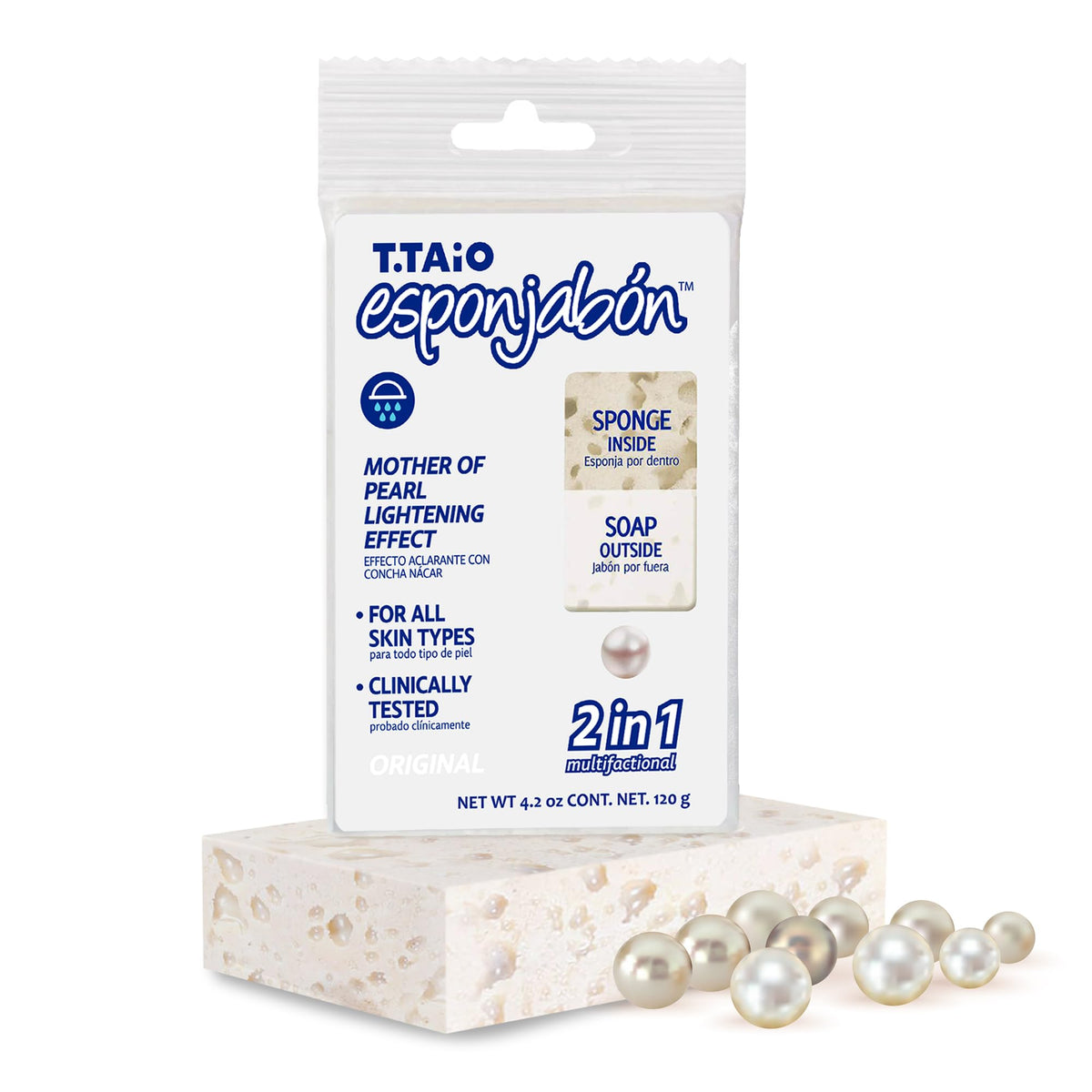 T.Taio Mother Of Pearl Soap Sponge - Gentle Shower Scrubber For Dirt & Oil Removal, 4.2 Oz