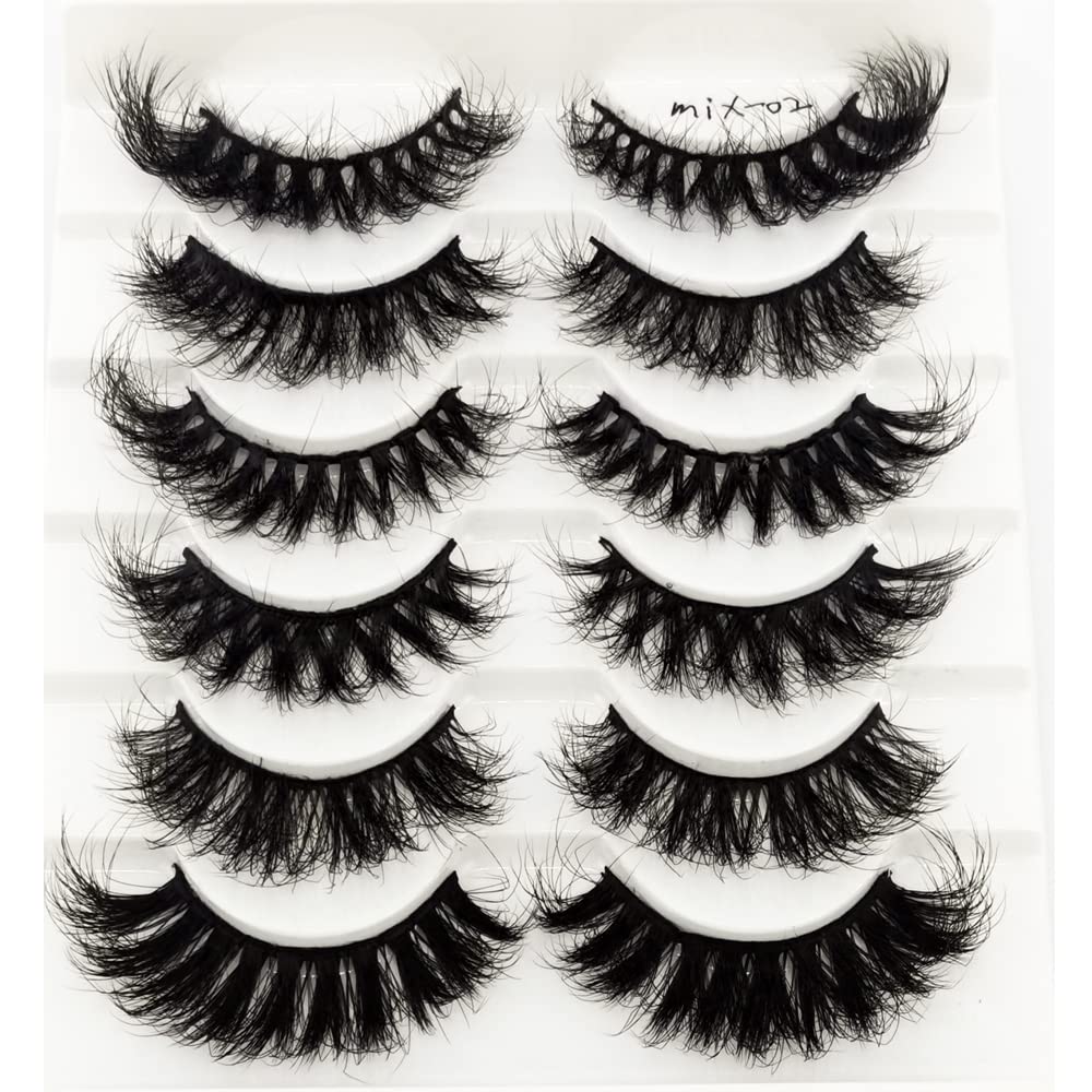 HBZGTLAD 6 Pairs Cat-Eye Fluffy Faux Mink Lashes, 8D Dramatic Wispy Volume Eyel