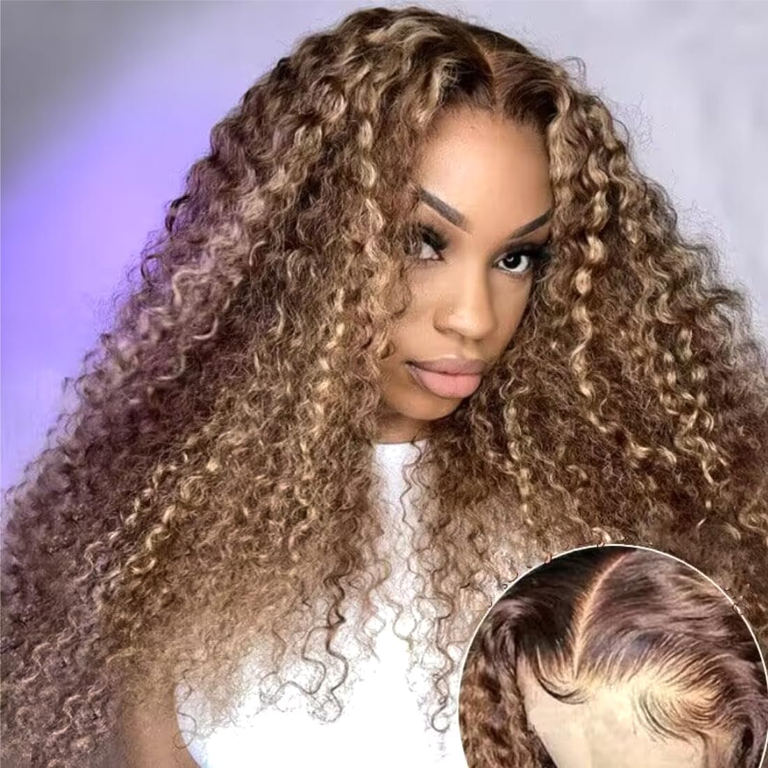 UNICE 13x4 Transparent Lace Frontal Wig - Honey Blonde Deep Curly Human Hair, 16 inch