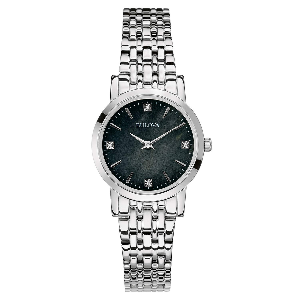 Bulova Ladies' Classic Stainless Steel 2-Hand Quartz Watch, Diamond Black Mother-Of-Pearl Dial