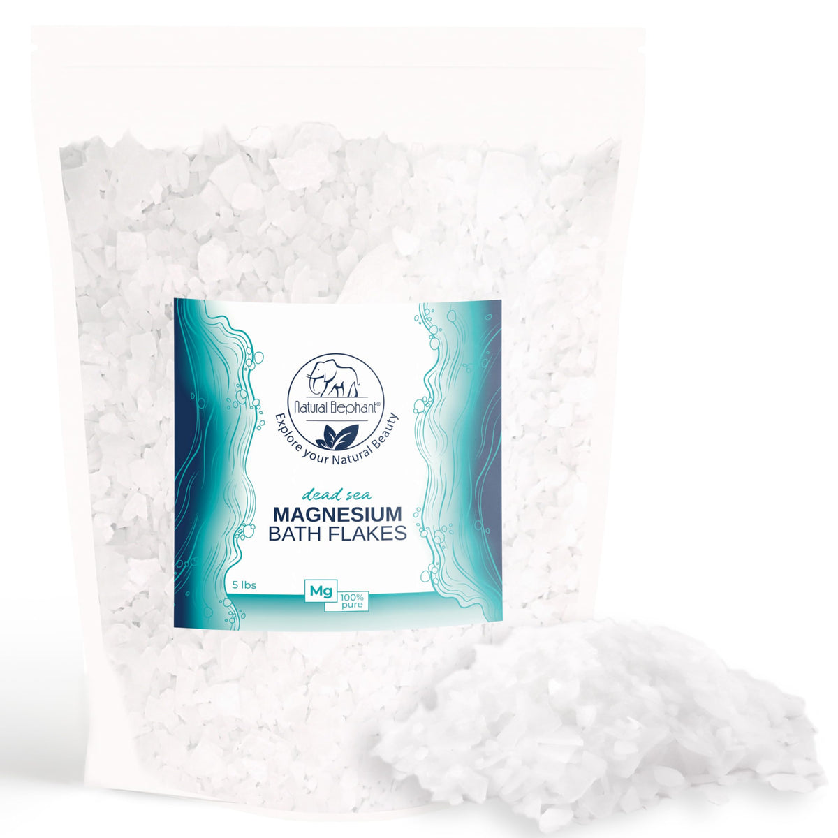 Natural Elephant Magnesium Bath Flakes - 5 Lb Pure Magnesium Chloride Soak For Relaxing Baths