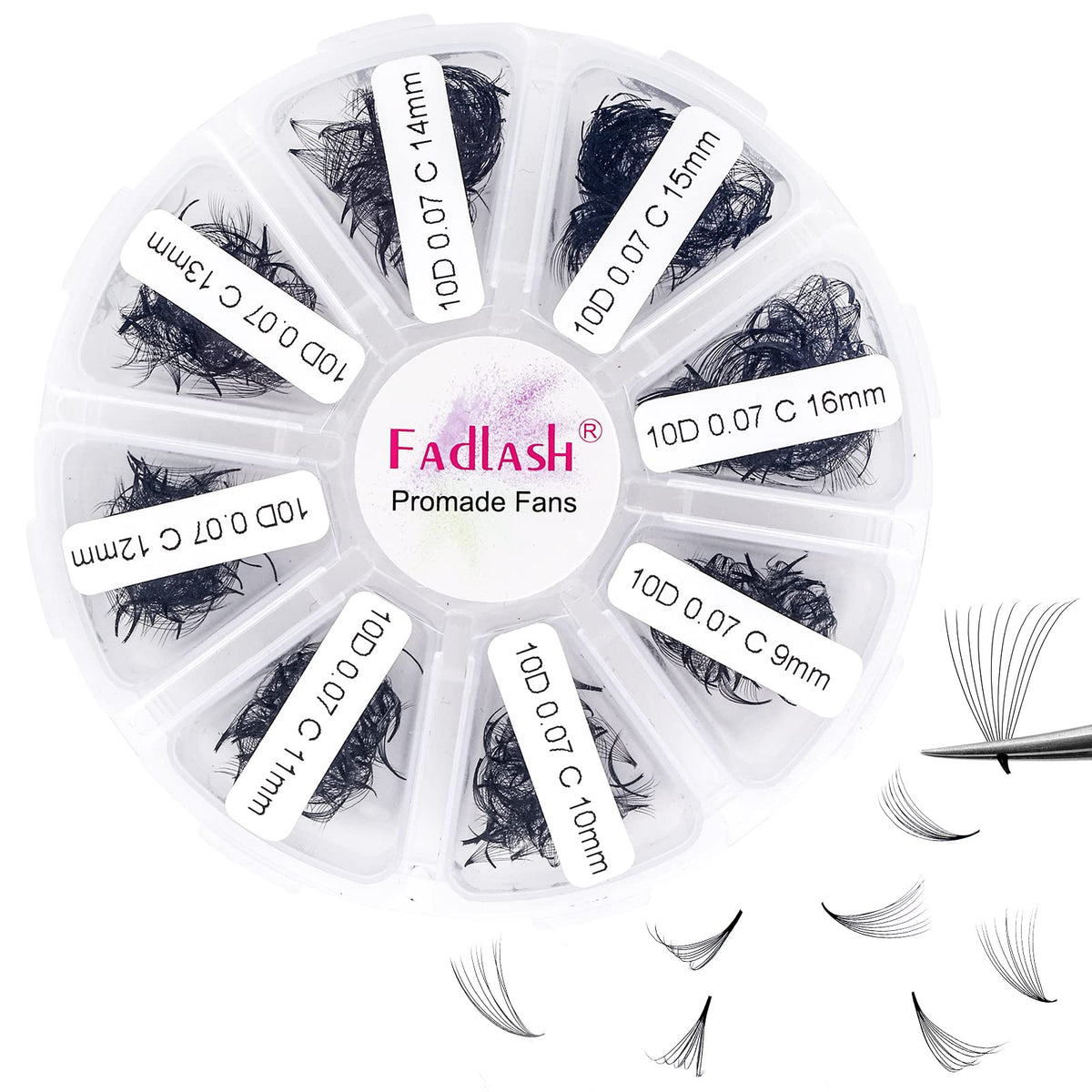 FADLASH 1000pcs Premade D Curl Eyelash Extensions, 12D-0.07D, Mix 