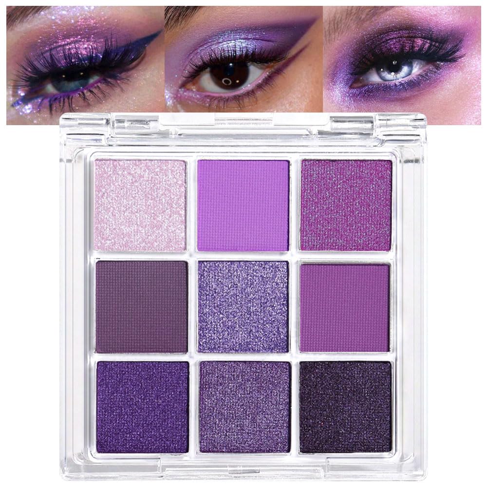 Amy'S Diary Matte Shimmer Eye Shadow Palette - 9 Blendable Purple Shades, Long Lasting, Waterproof