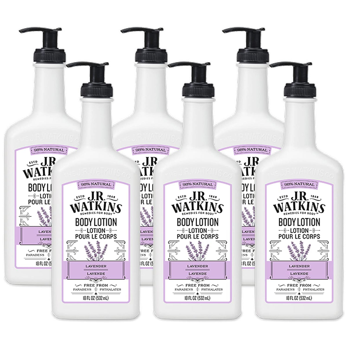 J.R. Watkins Lavender Daily Moisturizing Lotion, Shea Butter & Coconut Oil, 18 Fl Oz, 6 Pack