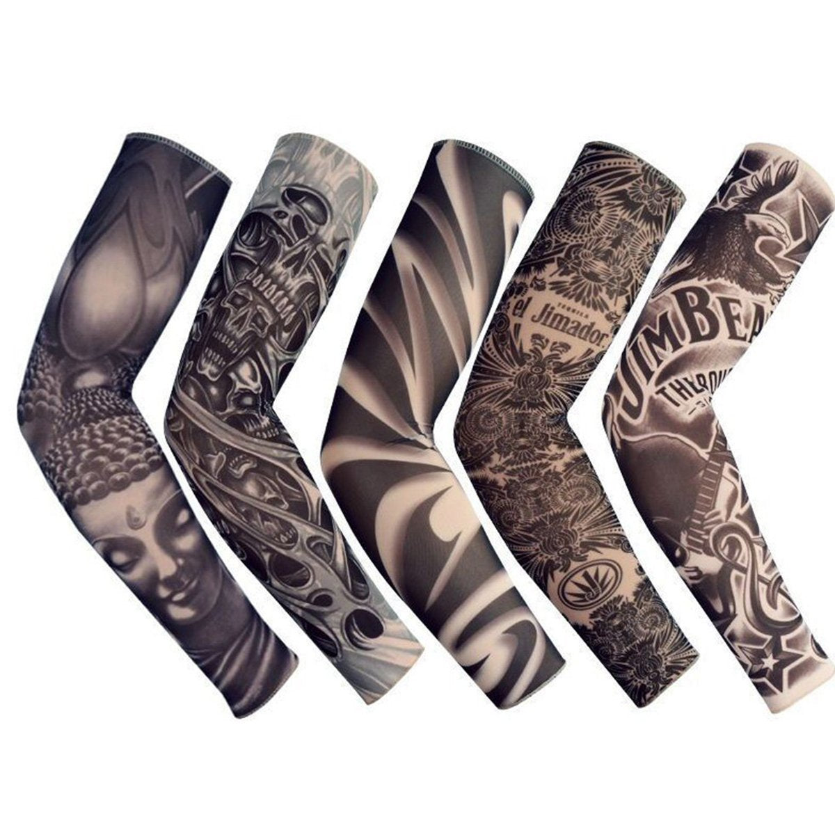 Acfun Fake Temporary Tattoo Arm Sleeves - Sunscreen Cover For Outdoor Sports, 5Pcs Black