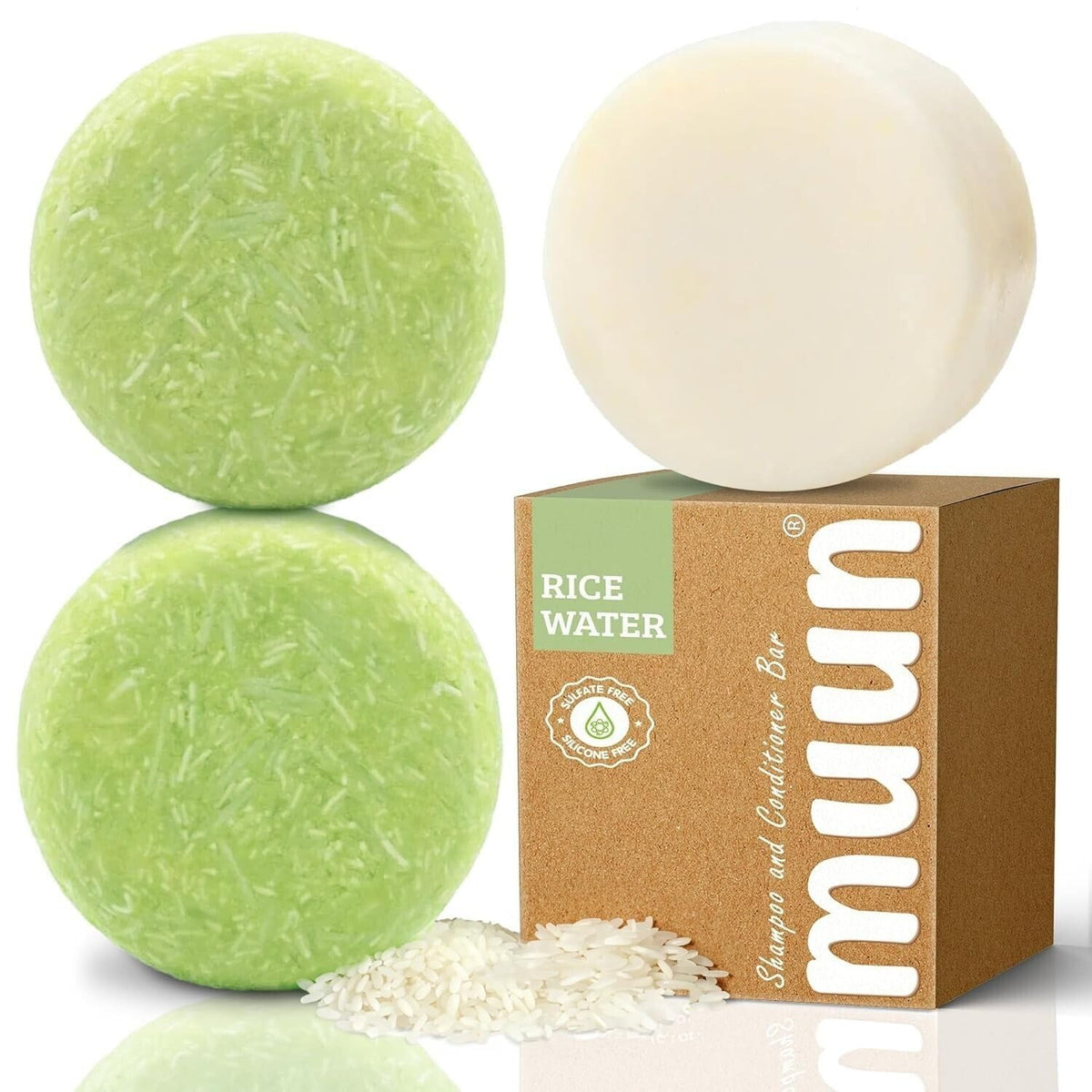 Muun Rice Water Shampoo & Conditioner Bar Pack - Hair Growth, Thickening, Anti Hair Loss, Ph Balanced