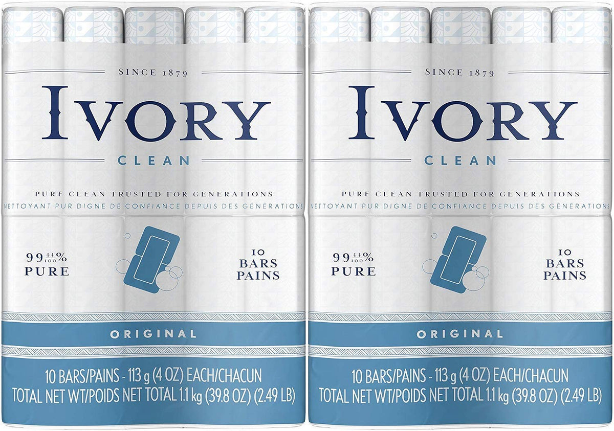 Ivory Clean Original Bar Soap, 4 Ounce, 10 Count (Pack of 2) Total 20 Bars