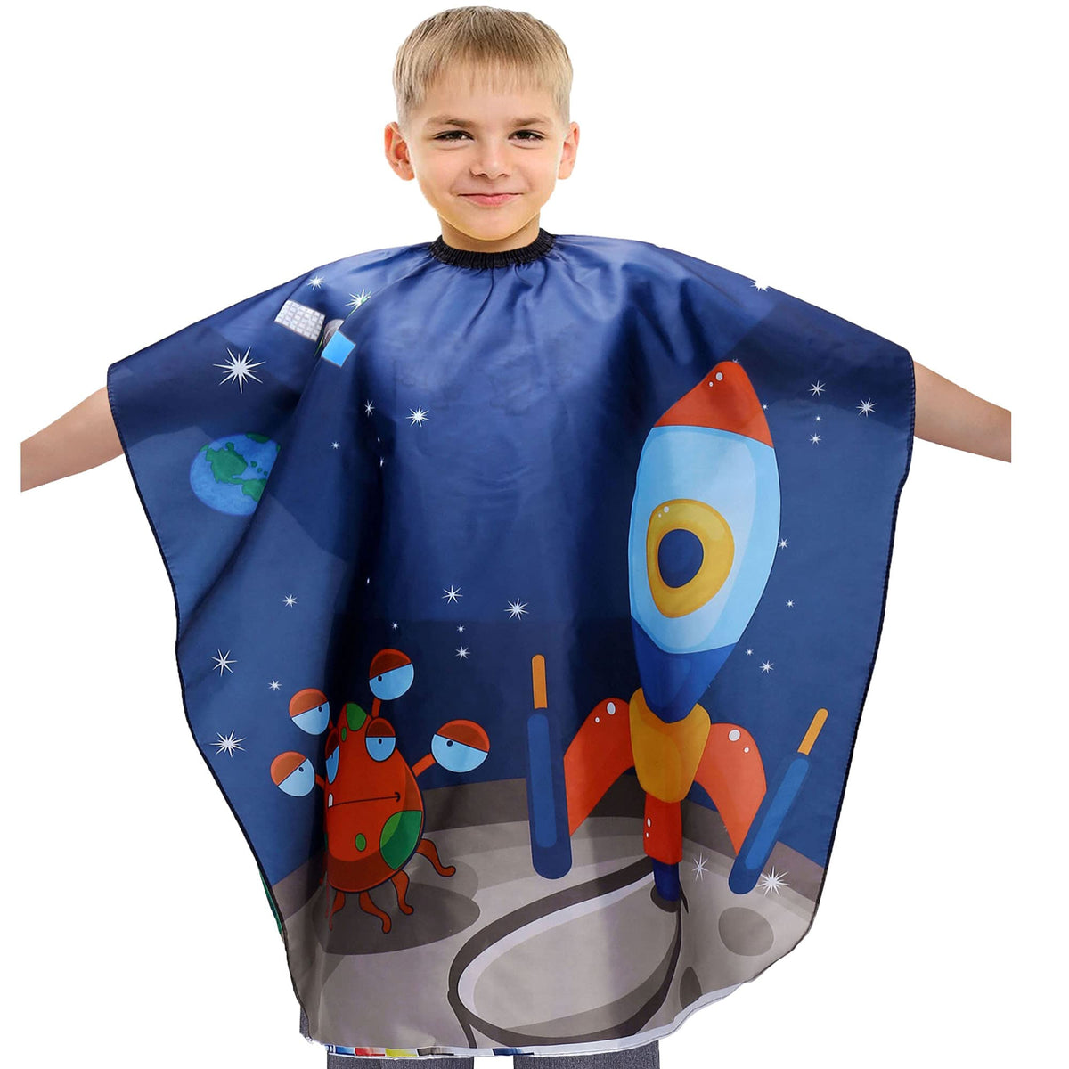 Aethland Kids Haircut Cape - Waterproof Barber Cape For Kids & Adults, Space Rocket Design