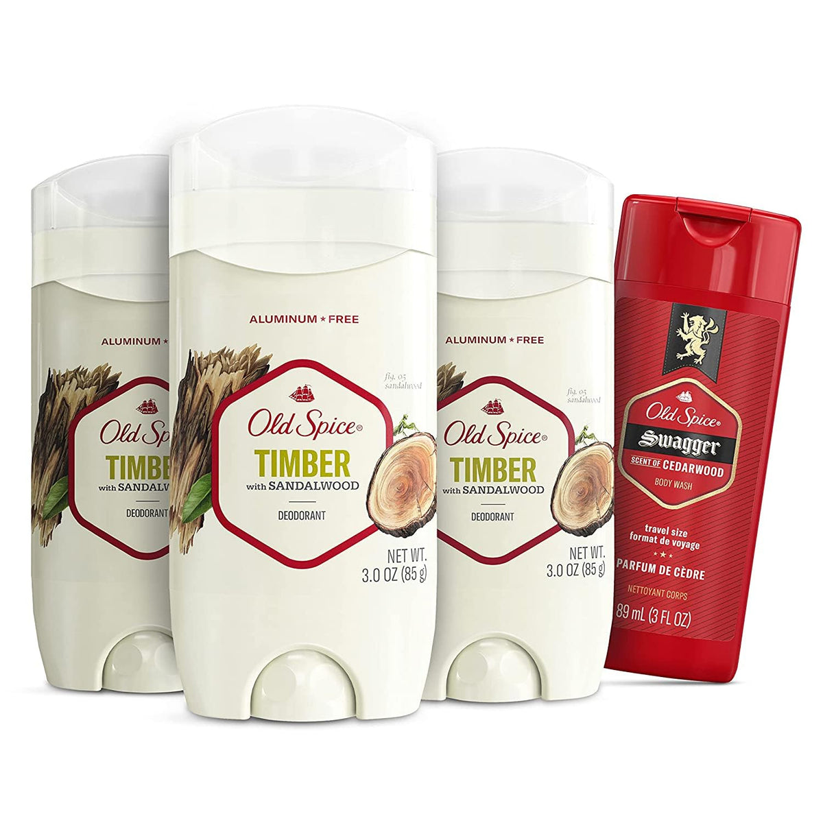 Old Spice Men'S Aluminum-Free Deodorant Timber & Swagger Body Wash, 3Oz Pack Of 3