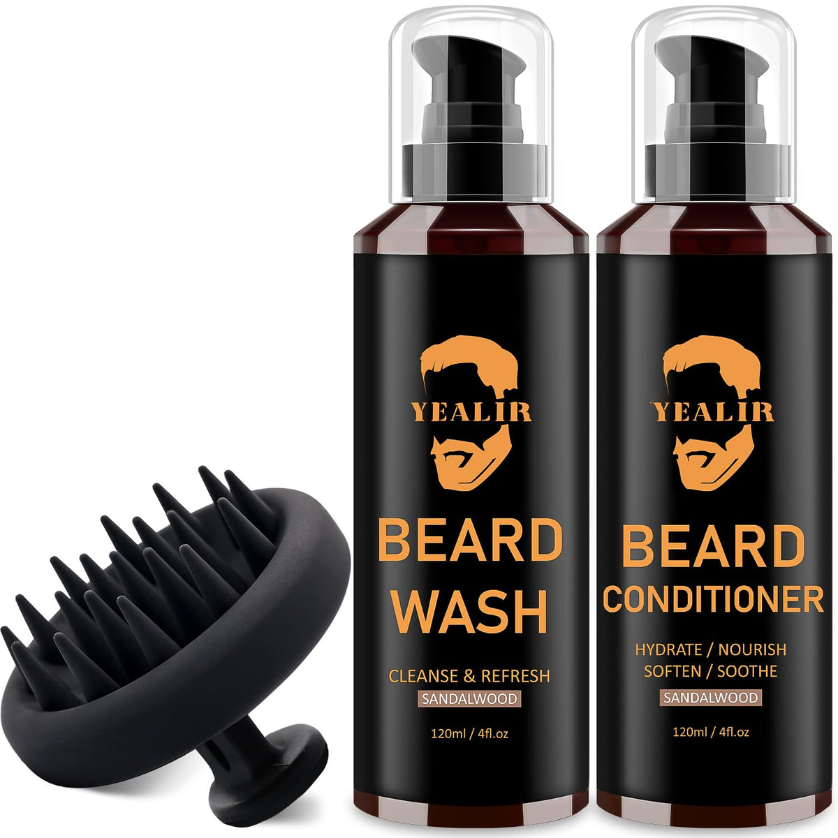 Yealir Beard Wash & Conditioner Set With Brush - Argan & Jojoba Oils, Reduces Itch & Dandruff