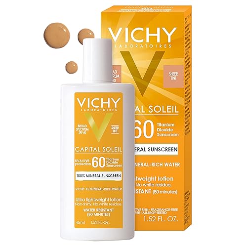 Vichy Capital Soleil Tinted Mineral Sunscreen Spf 60 - Travel Size, Water Resistant, Lightweight