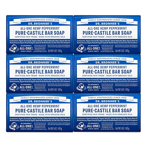 Dr. Bronner'S Pure-Castile Bar Soap, Peppermint, 5Oz, 6-Pack - Organic, Vegan,