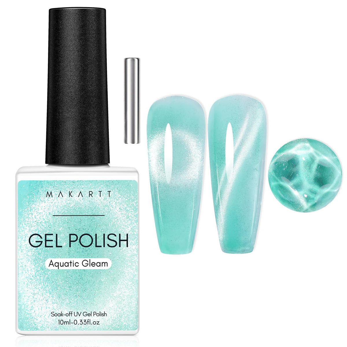 Makartt Cat Eye Gel Nail Polish - Holographic Glitter, Uv Soak Off, Aquatic Gleam, 0.33