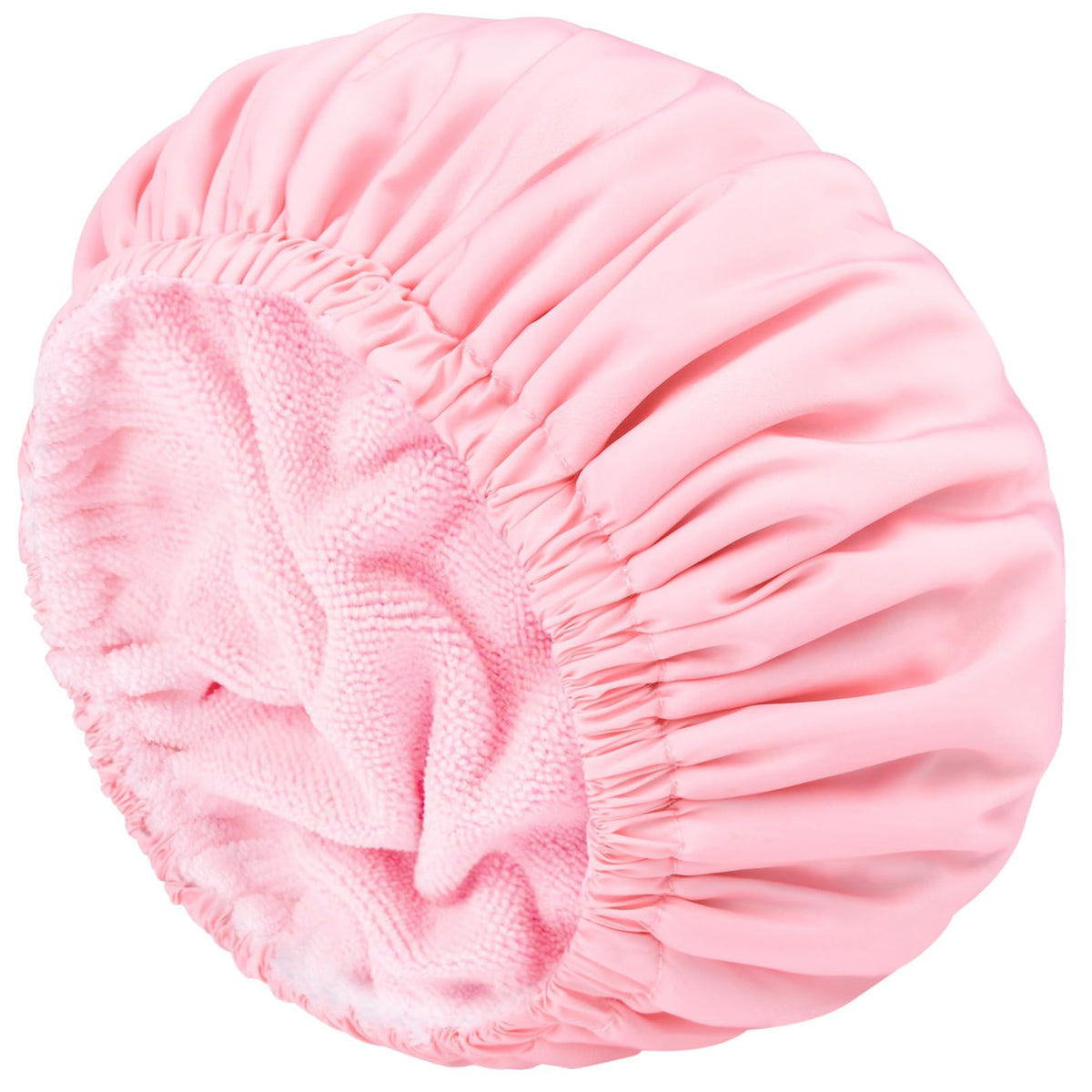 Aileam Pink Large Shower Cap for Women - Terry Lined, Waterproof, Reusable, Elastic Band