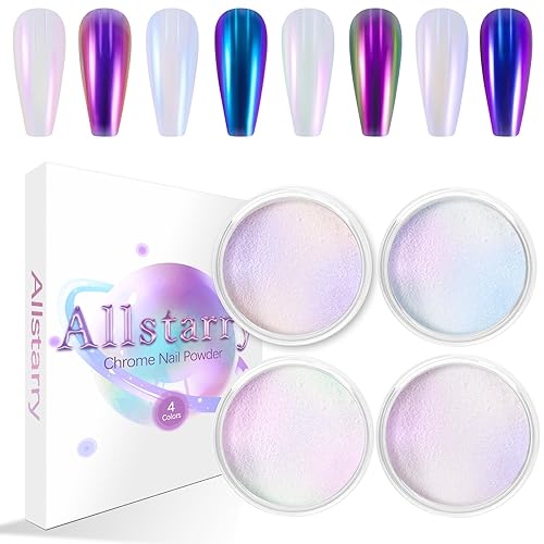 Allstarry Color-Shift Chrome Nail Powder, 4 PCS Iridescent Mica for Nail Art & Crafts