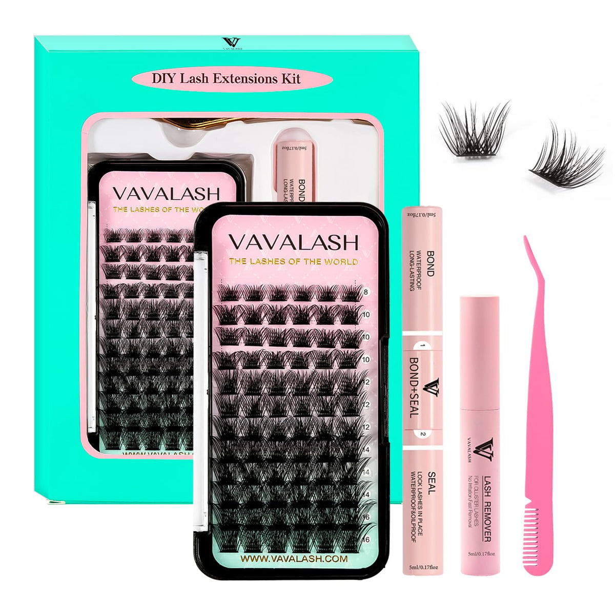 VAVALASH DIY Lash Extension Kit - 72 PCS Individual Cluster Lashes, Bond & Seal, Remover