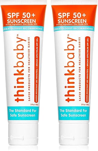 Thinkbaby Spf 50+ Broad Spectrum Organic Sunscreen, 3 Oz, 2 Pack - Safe For Kids & Babies