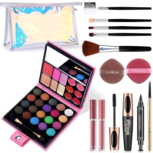 Qibest Makeup Set For Women - 32 Colors Palette, Brushes, Mascara, Eyebrow Pen & Lipsticks