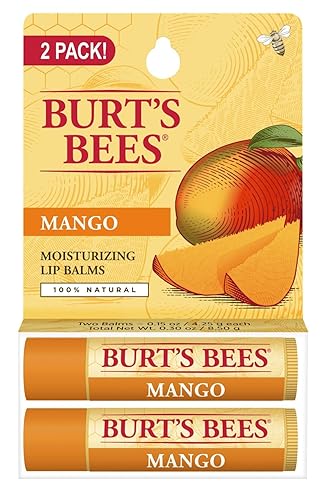 Burt'S Bees Natural Lip Balm, Mango Flavor, 2 Tubes, 0.15 Oz - Moisturizing Beeswax Formula