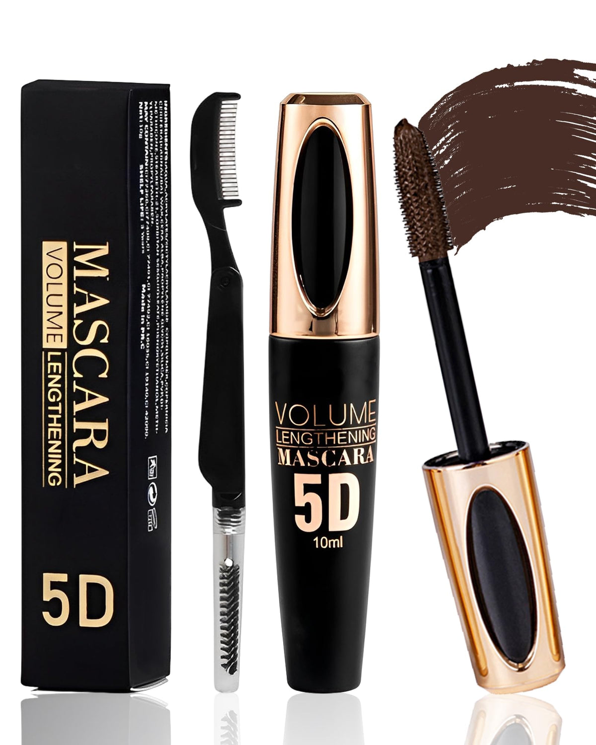 Lestpola Brown Waterproof 5D Silk Fiber Mascara - Long Lasting Volume & Length For Women