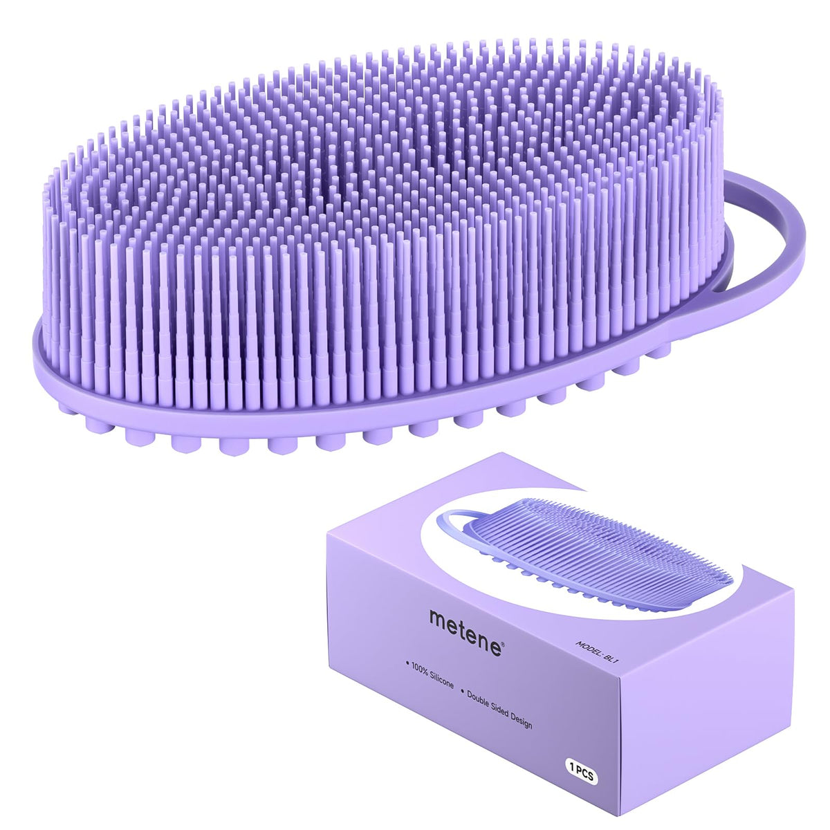 Metene Silicone Body Scrubber - Exfoliating, Soft, Long Lasting, Purple For Shower & Bath