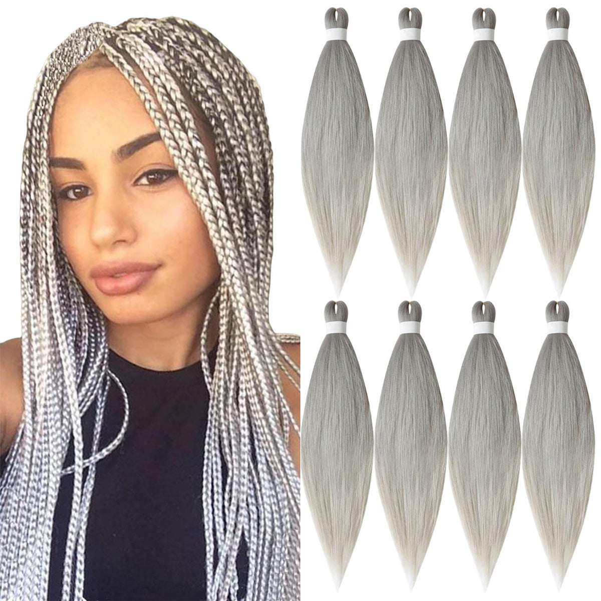 Tengshuo Fly 26&quot; Ombre Jumbo Braiding Hair, 8 Packs Soft Synthetic Extensions, Sliver