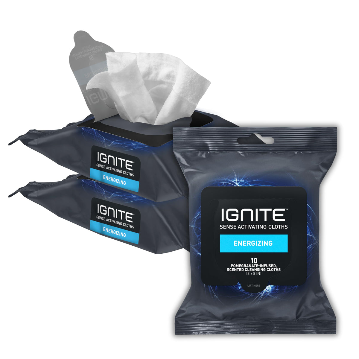 Medline Ignite Men'S Body Wet Wipes, Extra Thick, Energizing Scent, 10 Count (Pack Of 3)