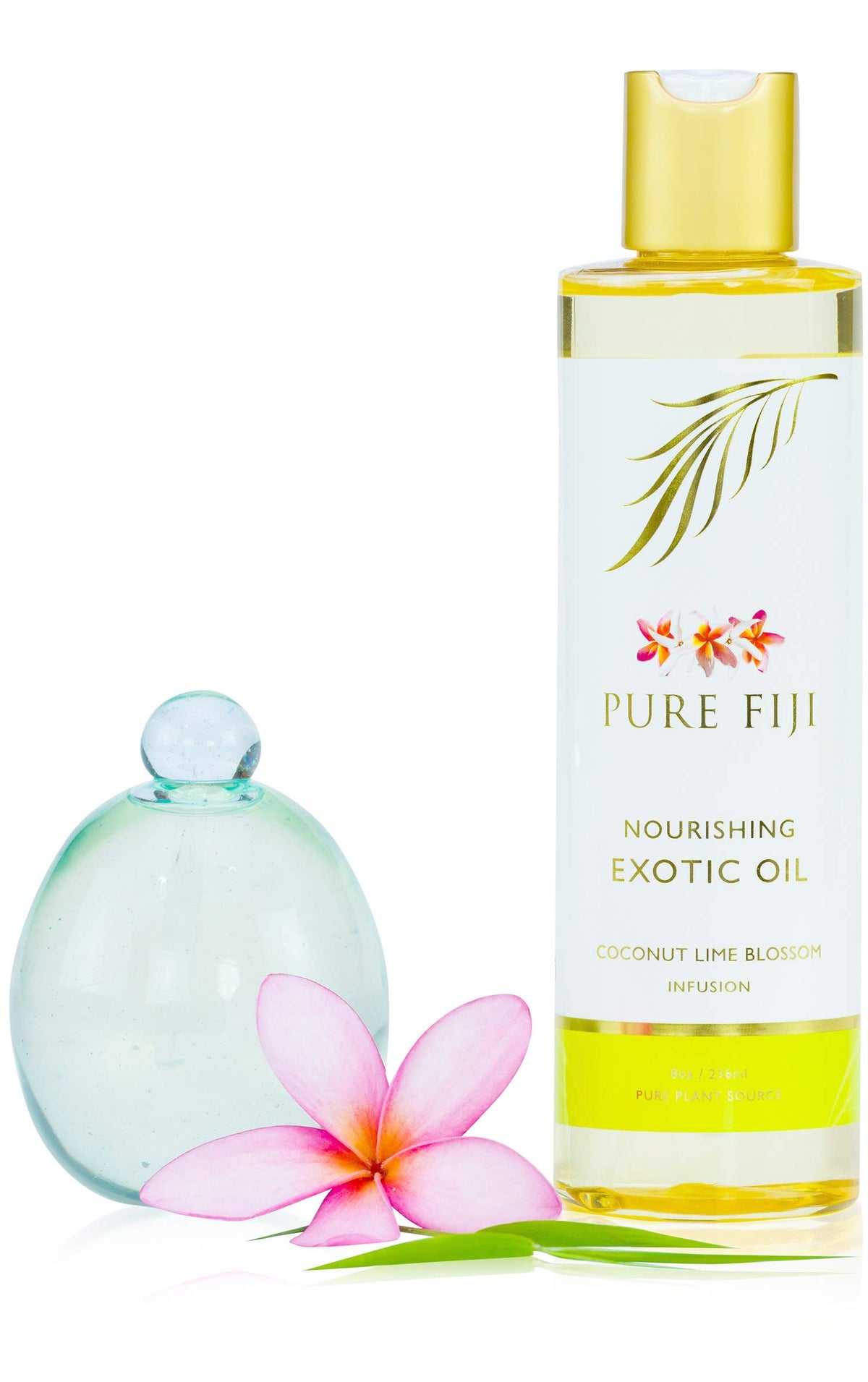 Pure Fiji Coconut Lime Blossom Body Oil - Nourishing Massage & Spa Oil With Vitamin E, 8Oz